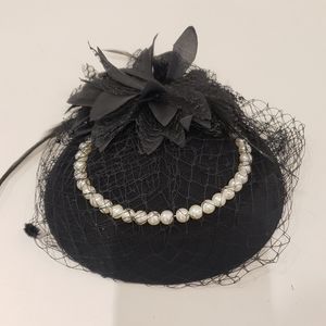 New unused vintage black hat with matching head band